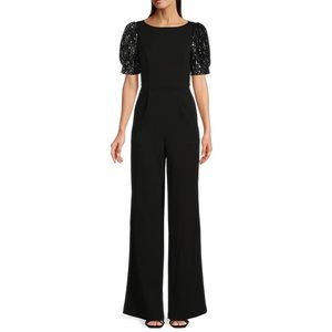 Calvin Klein
Round Neck Short Sequin Puff Sleeve Scuba Crepe Jumpsuit, Size 14